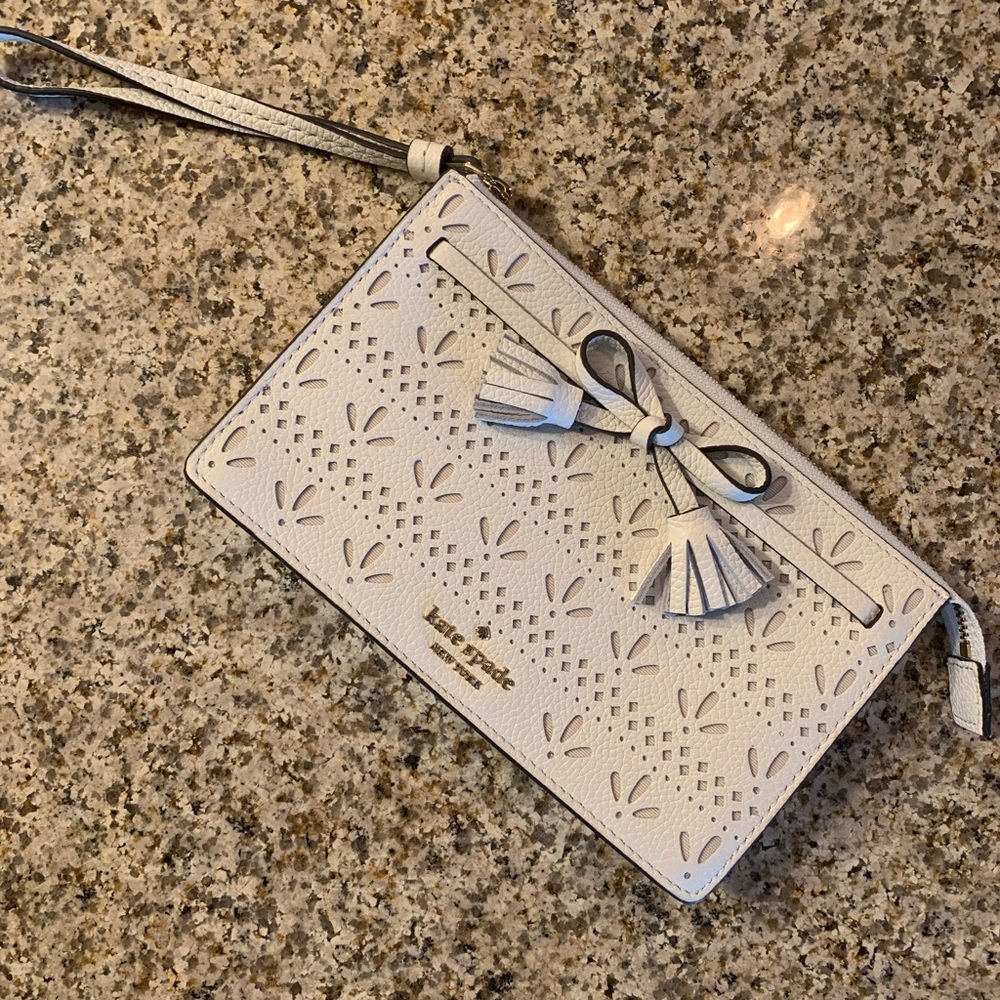 NWT Kate Spade Hayes Perforated Clutch in White